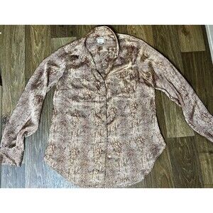 A New Day Women's Small Long Sleeve Smooth Blouse Brown Animal Print
